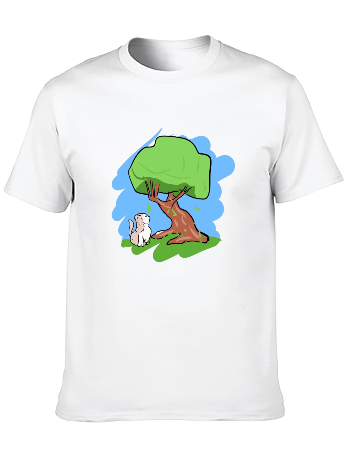 Cartoon Tree & Cat Graphic Black T-Shirt