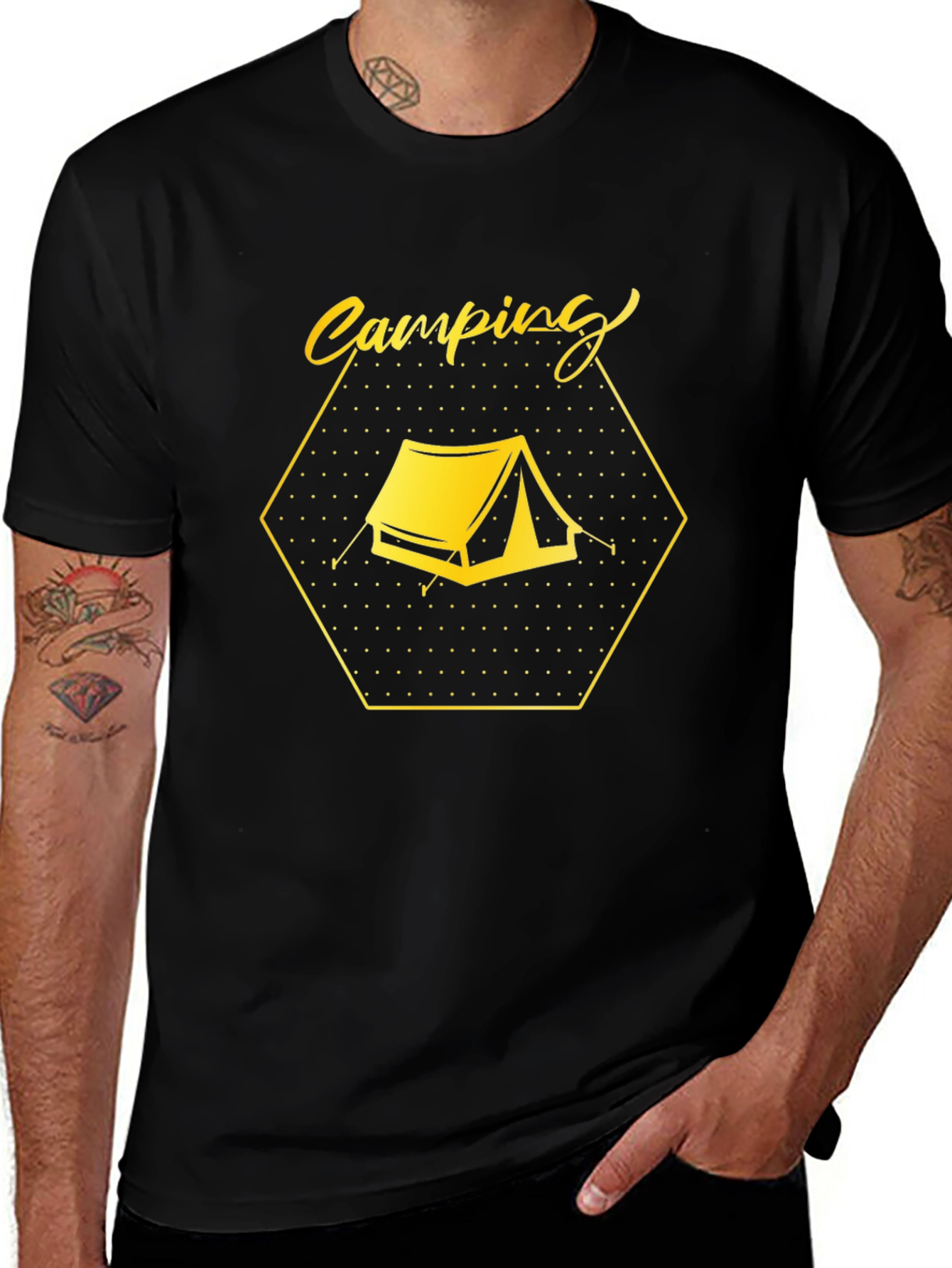 Camping Tent Graphic Tee - Black Cotton Comfort