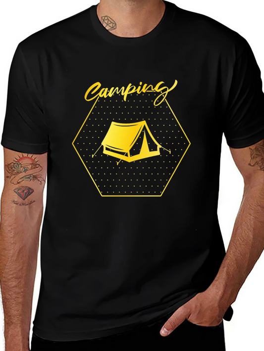 Camping Tent Graphic Tee - Black Cotton Comfort
