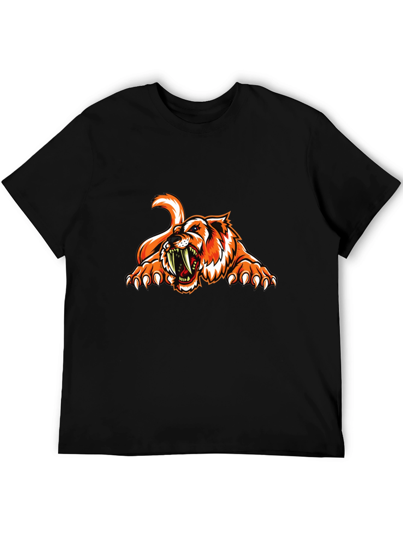Ferocious Tiger Graphic Tee - Black Cotton T-Shirt