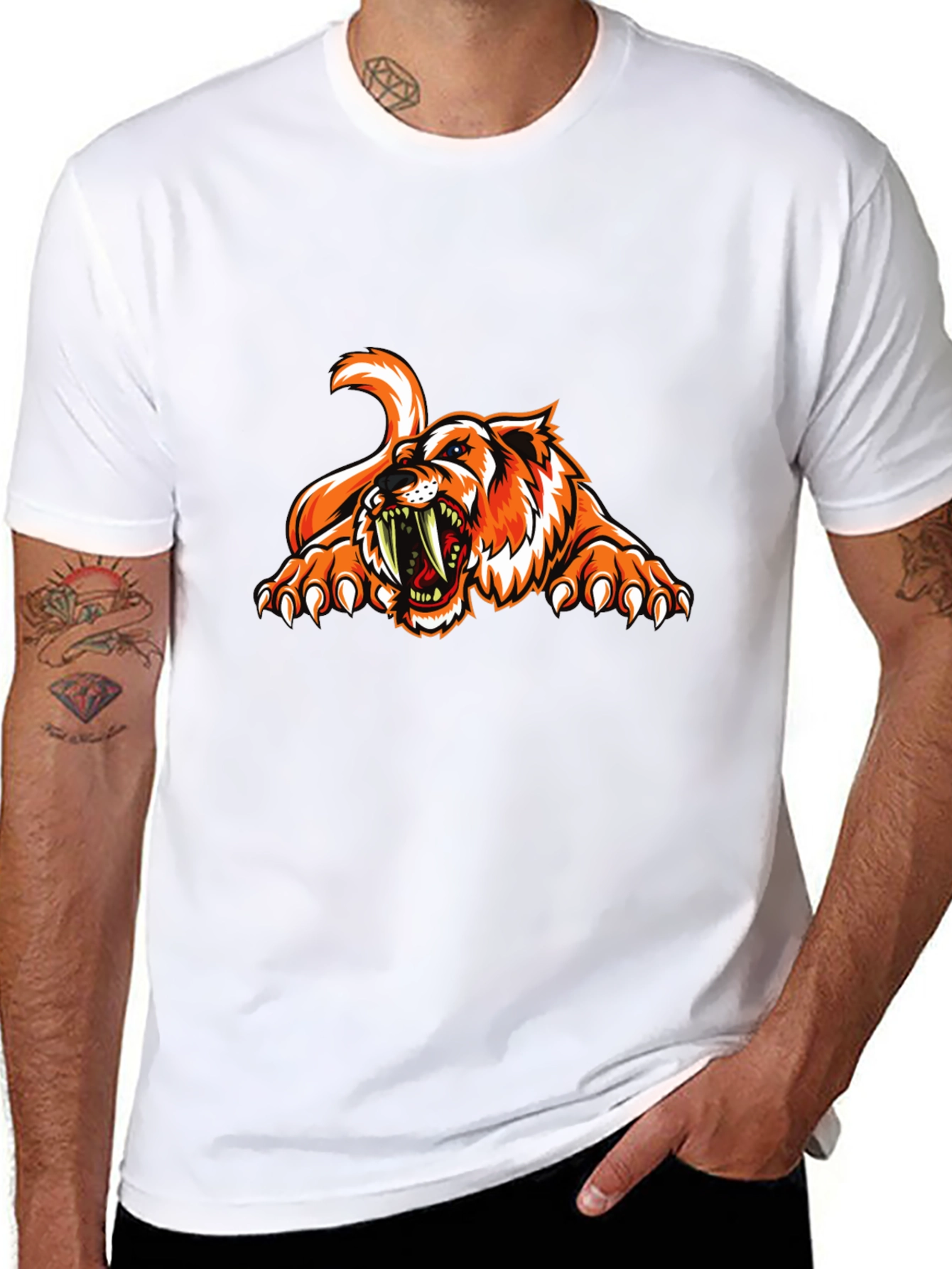Ferocious Tiger Graphic Tee - Black Cotton T-Shirt