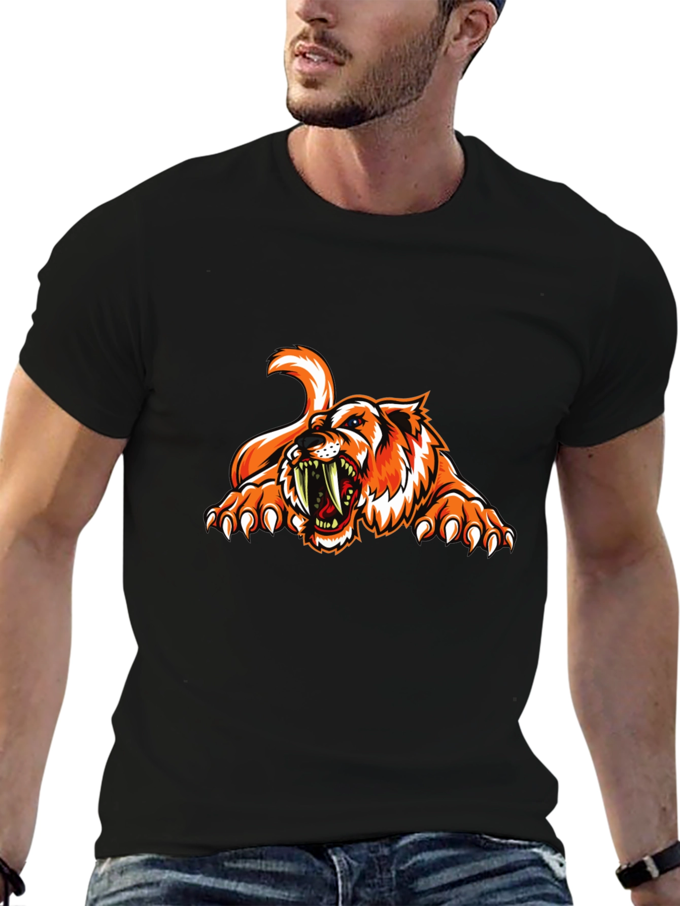 Ferocious Tiger Graphic Tee - Black Cotton T-Shirt