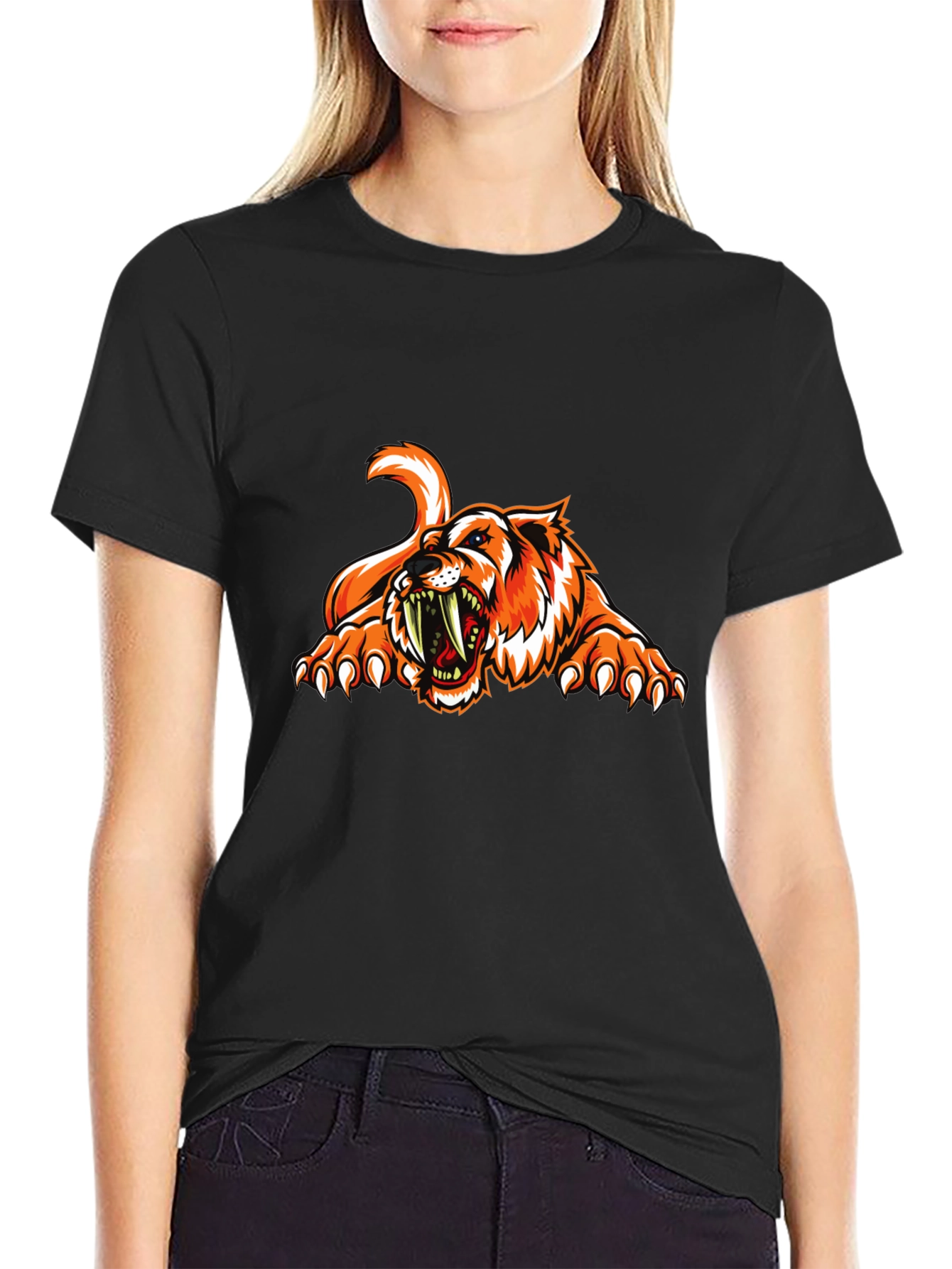 Ferocious Tiger Graphic Tee - Black Cotton T-Shirt