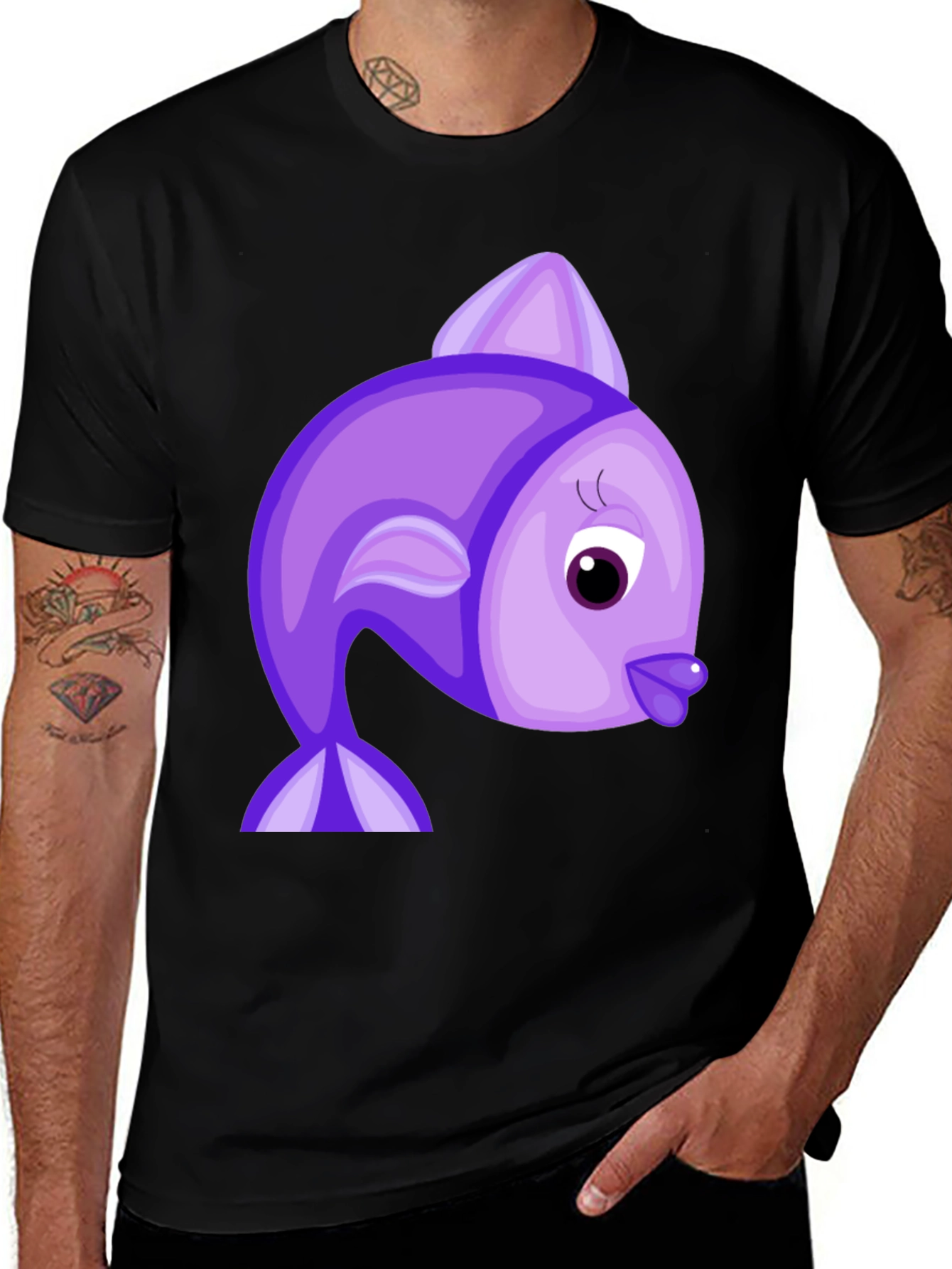 Purple Cartoon Fish Graphic Tee