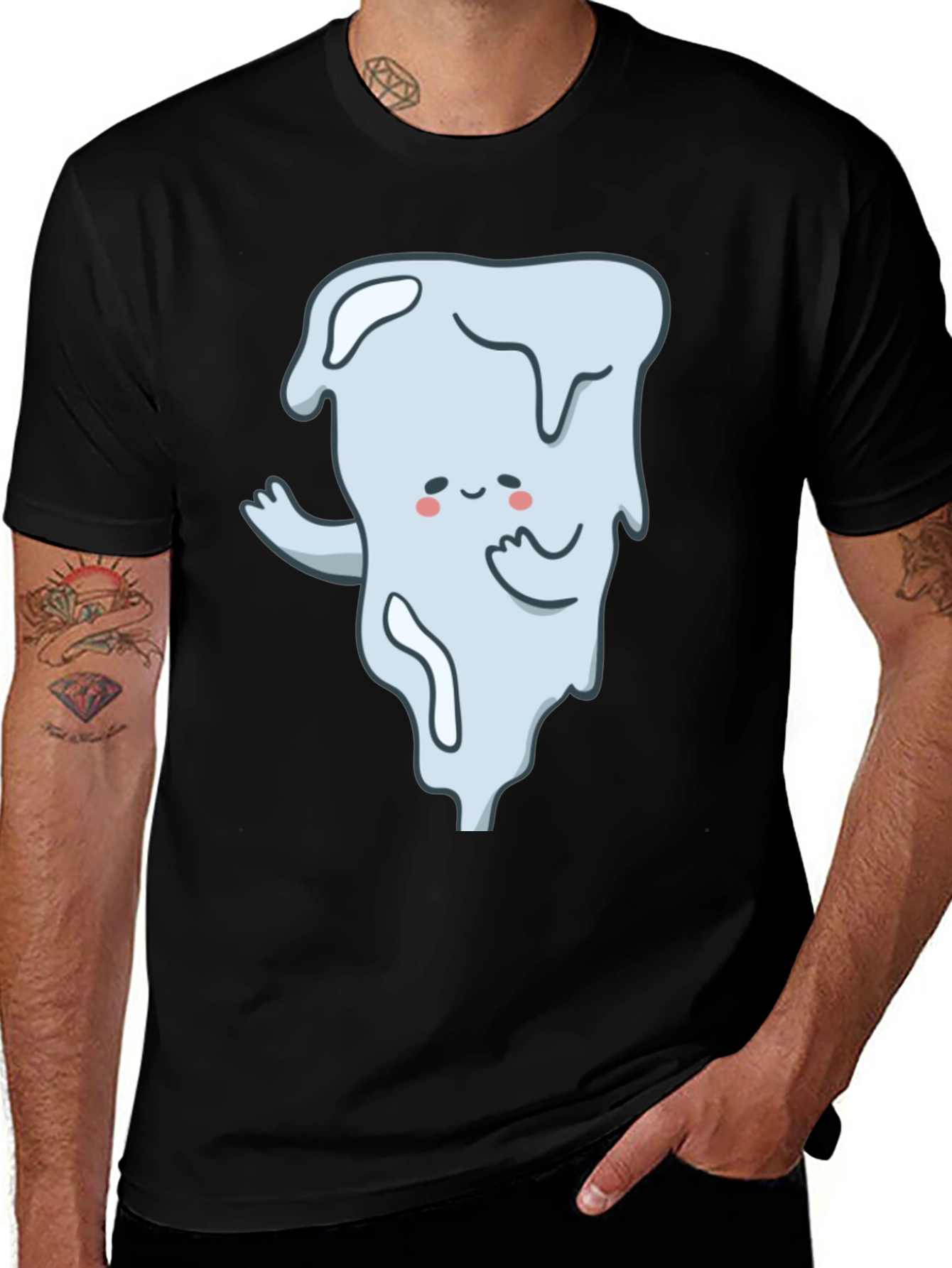 Cute Ghost Graphic T-Shirt - Black Cotton Tee
