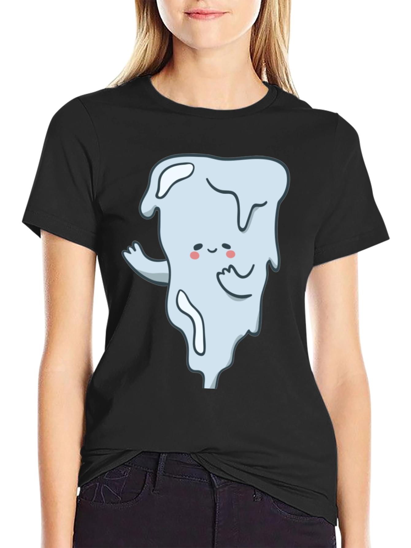 Cute Ghost Graphic T-Shirt - Black Cotton Tee