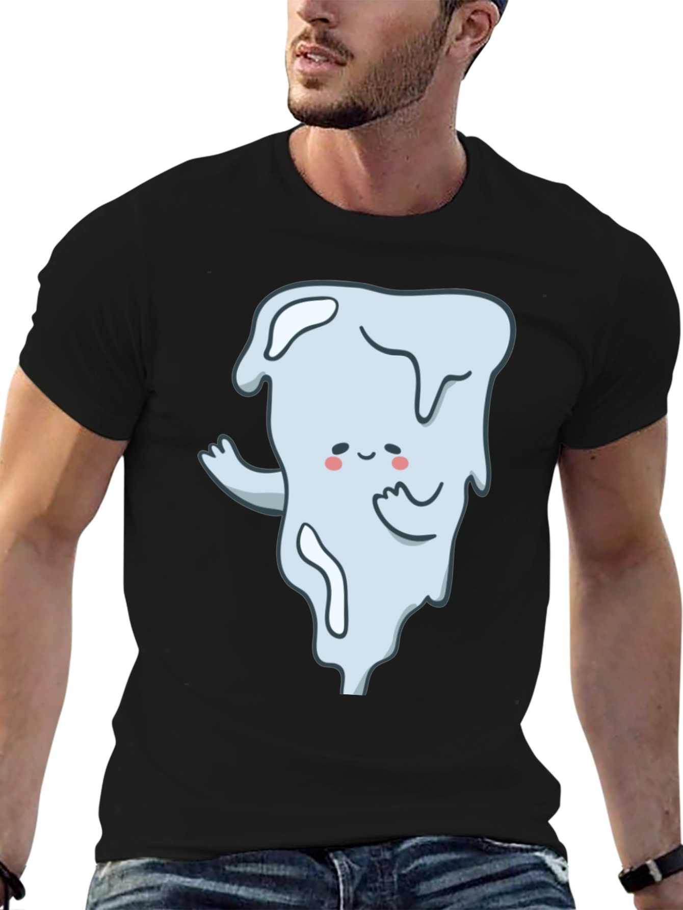 Cute Ghost Graphic T-Shirt - Black Cotton Tee