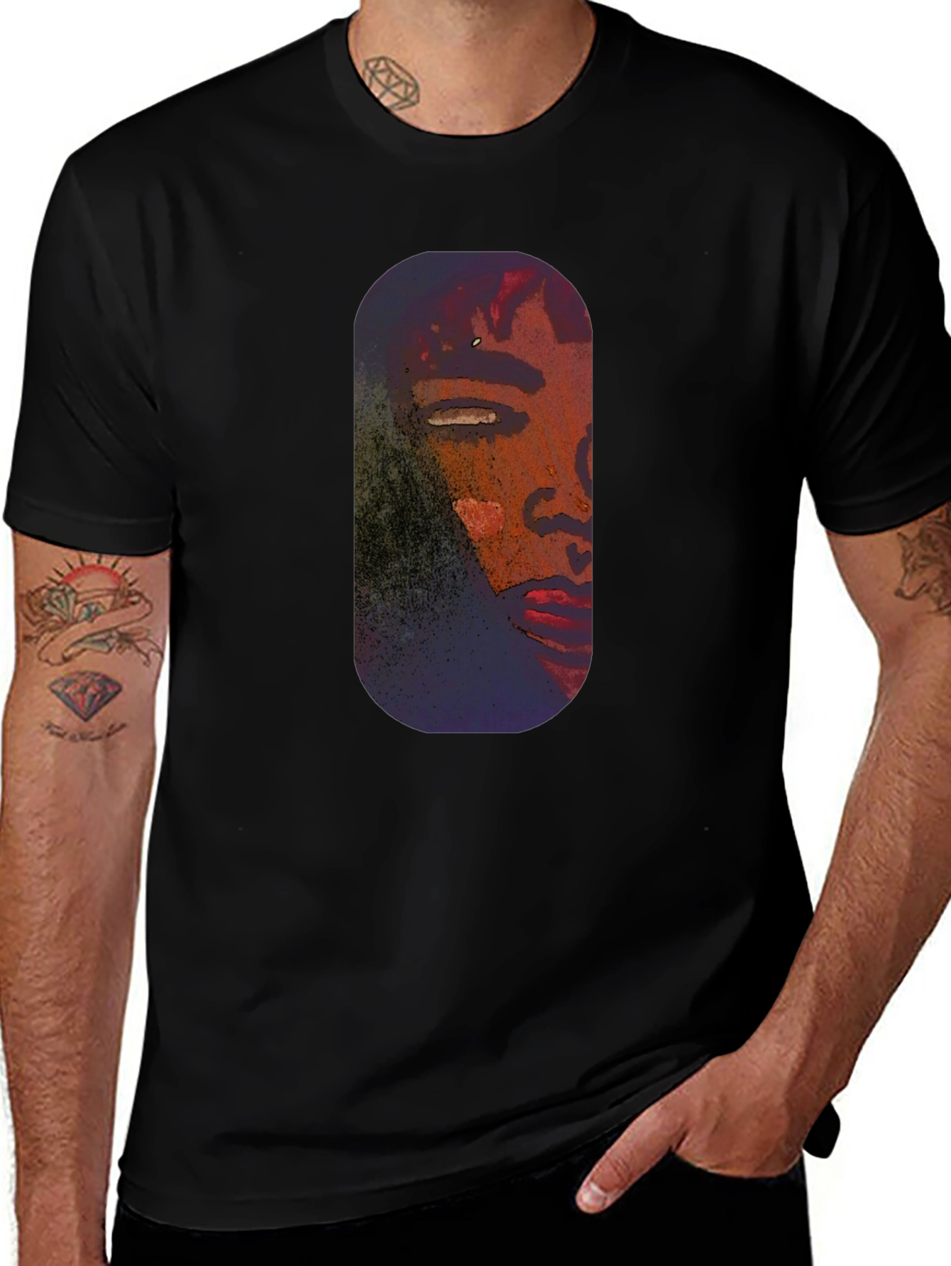 Unique Portrait Graphic Tee - Black