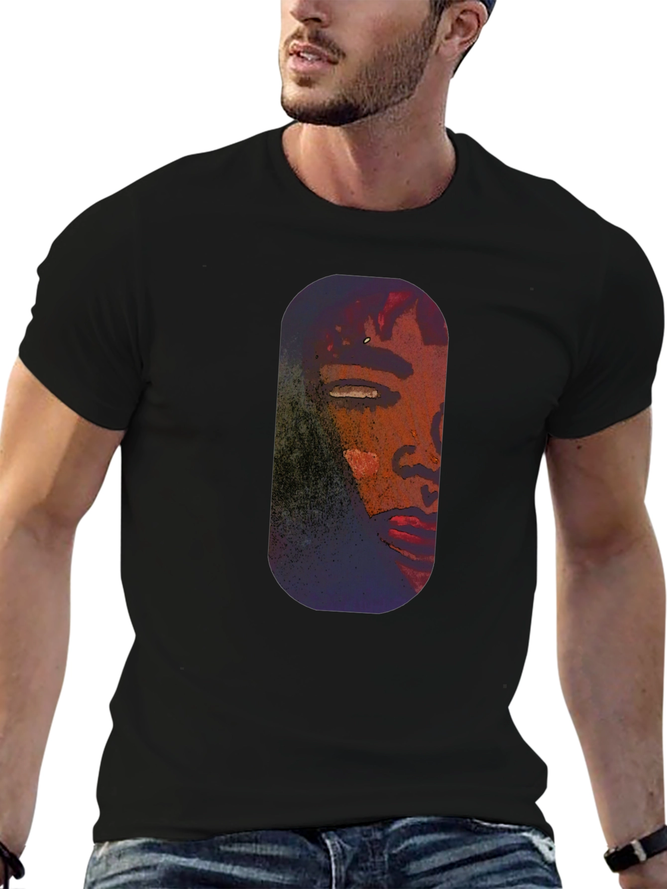 Unique Portrait Graphic Tee - Black