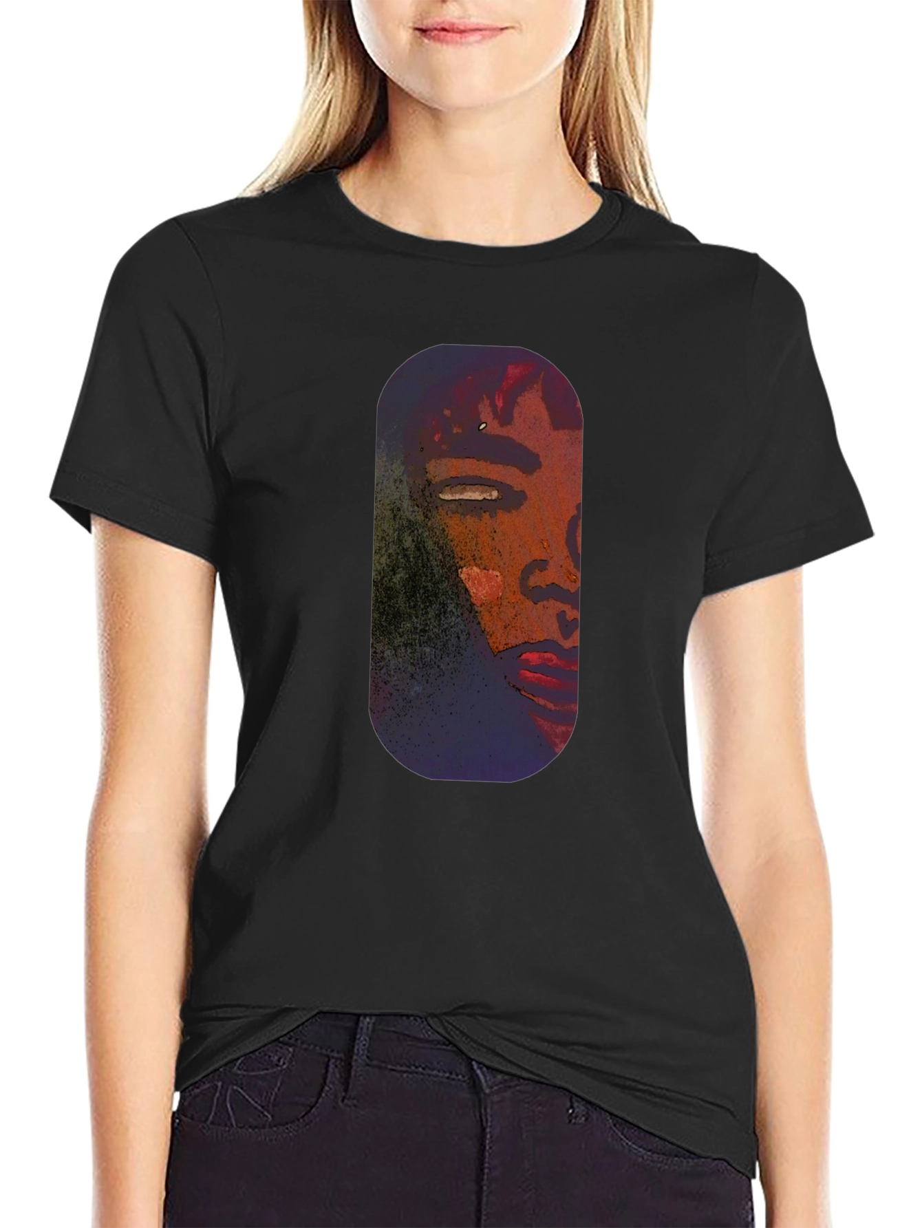 Unique Portrait Graphic Tee - Black