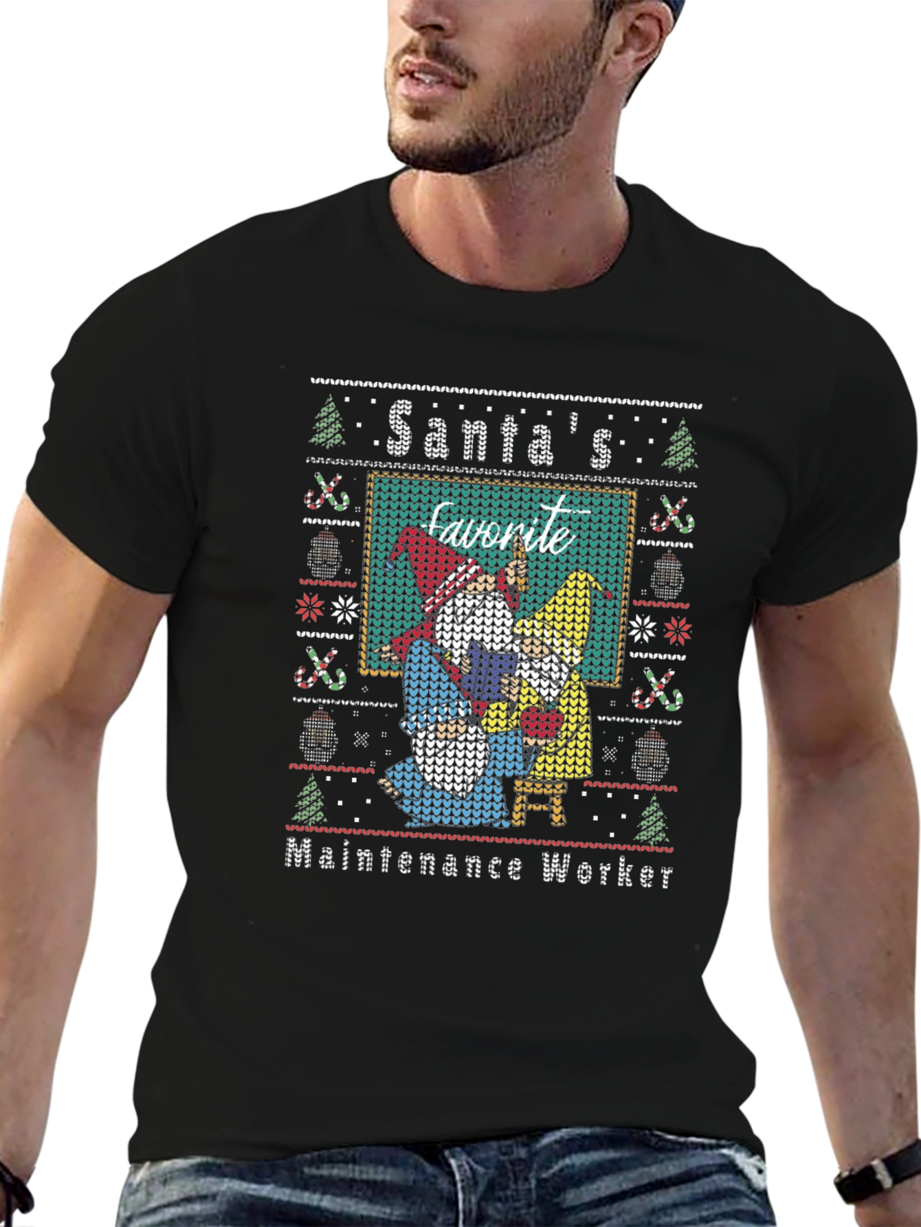 Santas Favorite Maintenance Worker Ugly Christmas T-Shirt