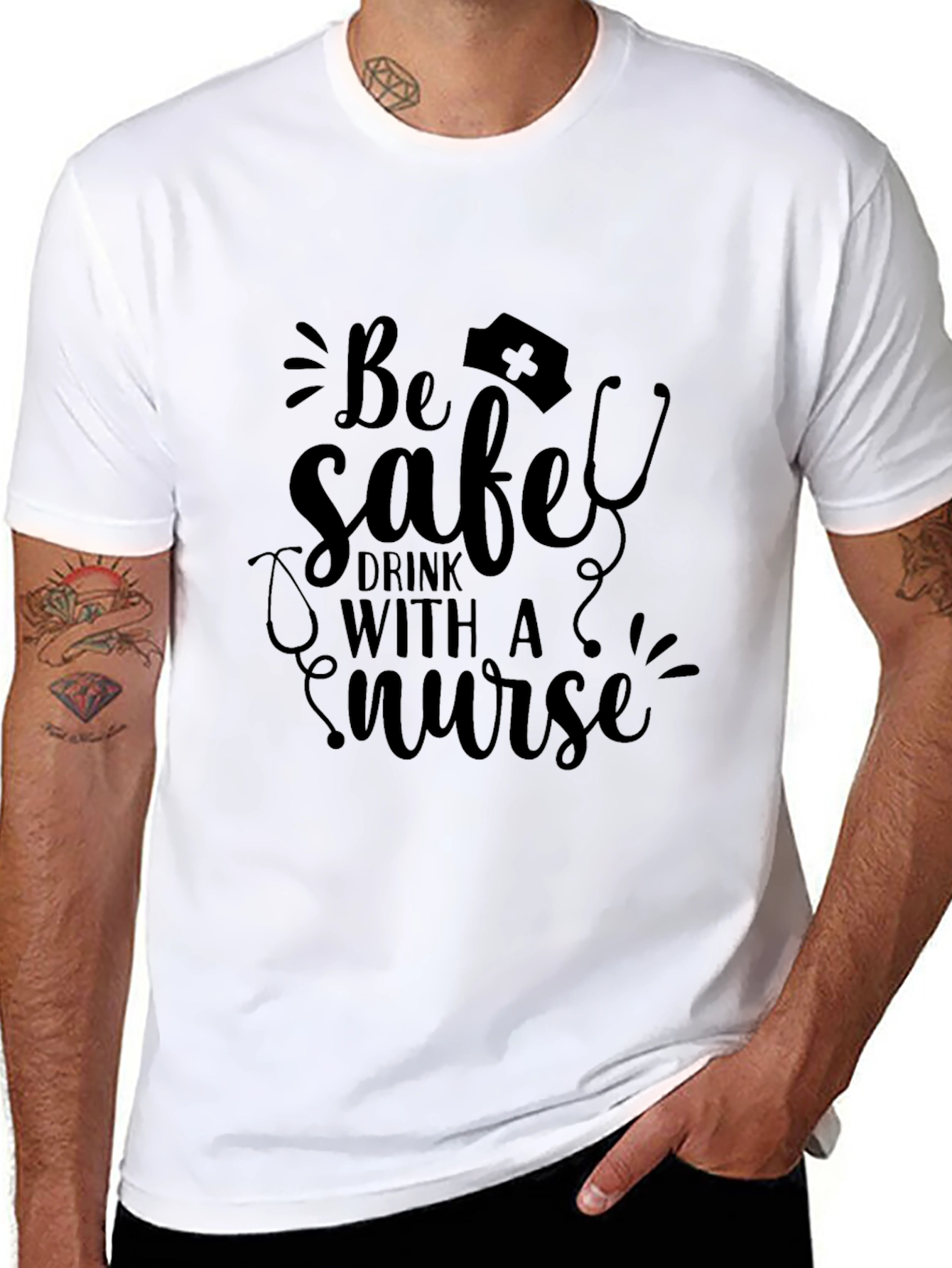 Be Safe Drink with a Nurse Black T-Shirt