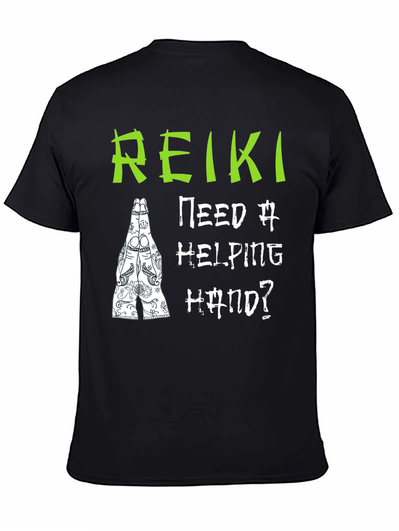 Reiki Helping Hand Black T-Shirt - Spiritual Design