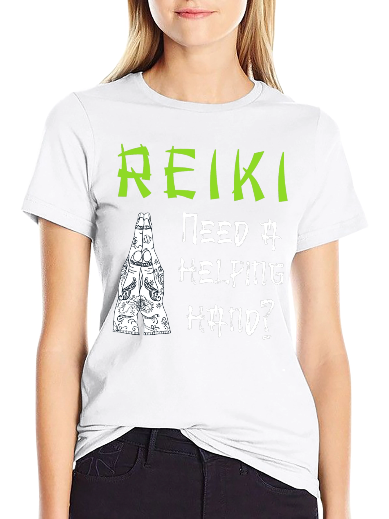 Reiki Helping Hand Black T-Shirt - Spiritual Design