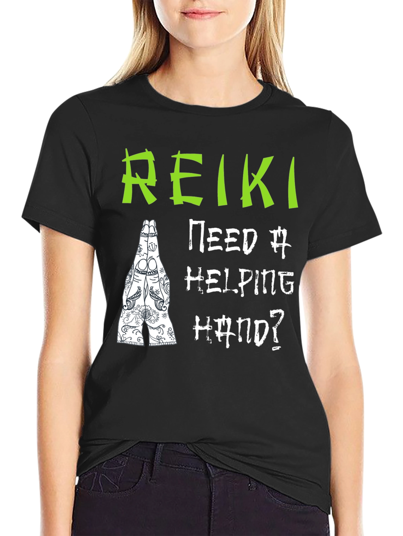 Reiki Helping Hand Black T-Shirt - Spiritual Design