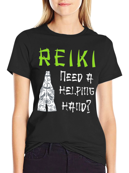 Reiki Helping Hand Black T-Shirt - Spiritual Design