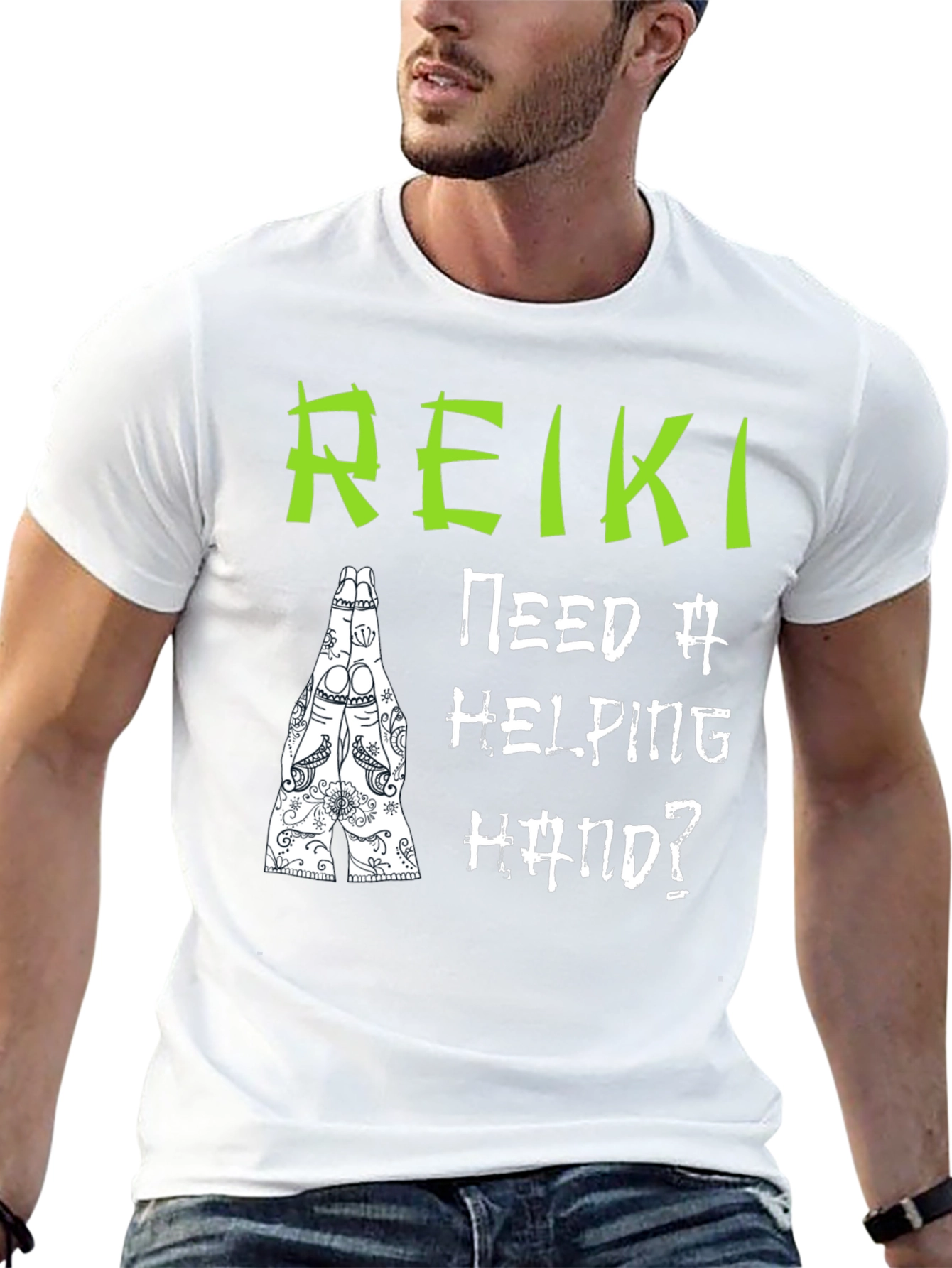 Reiki Helping Hand Black T-Shirt - Spiritual Design