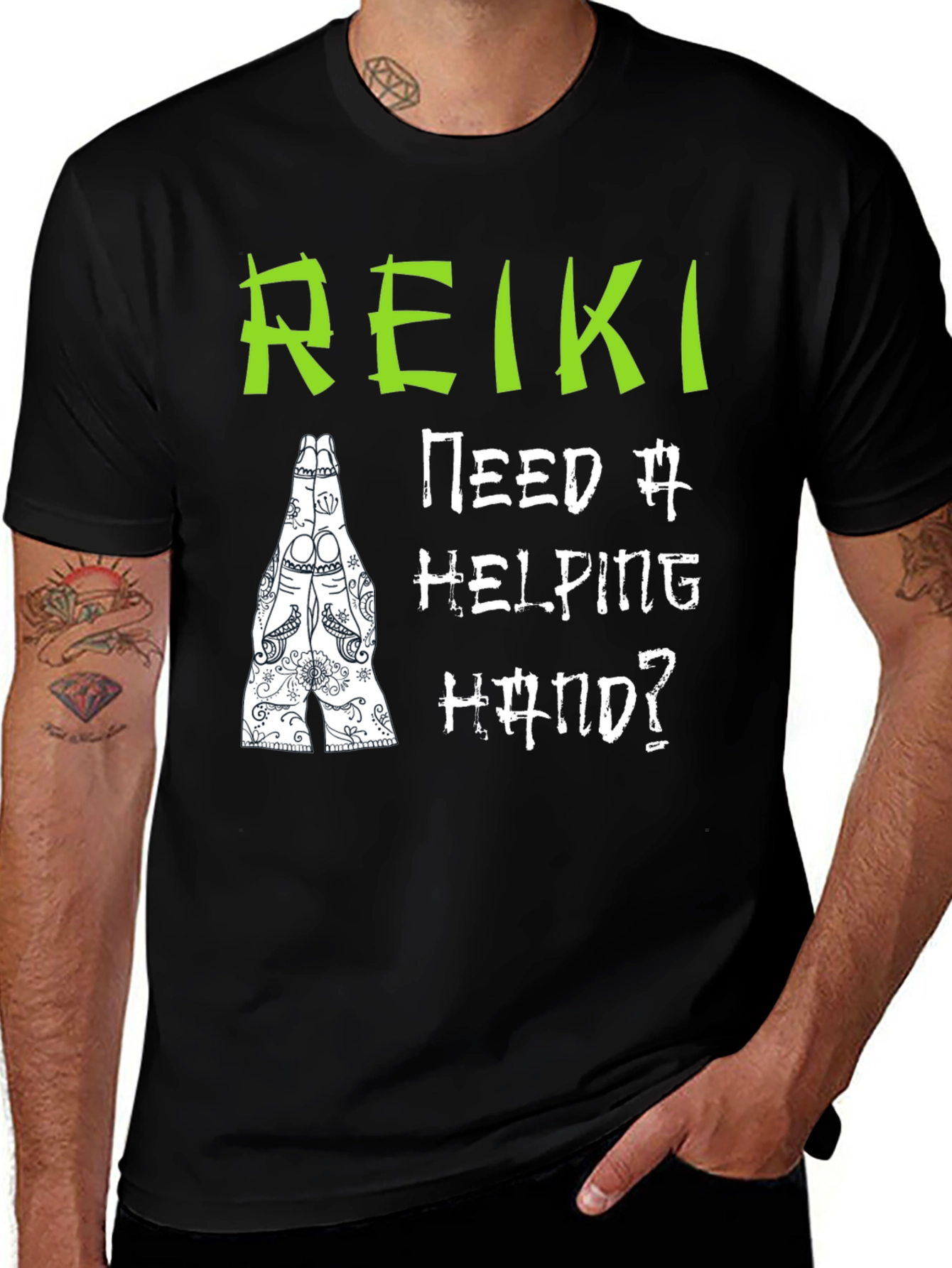 Reiki Helping Hand Black T-Shirt - Spiritual Design
