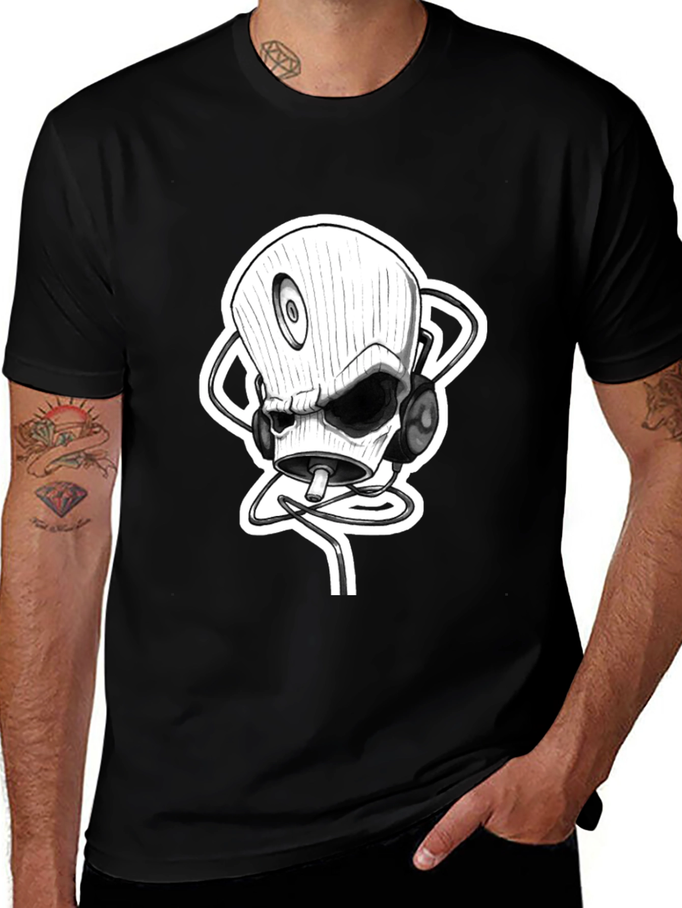 Skull DJ Black T-Shirt - Unique Graphic Tee
