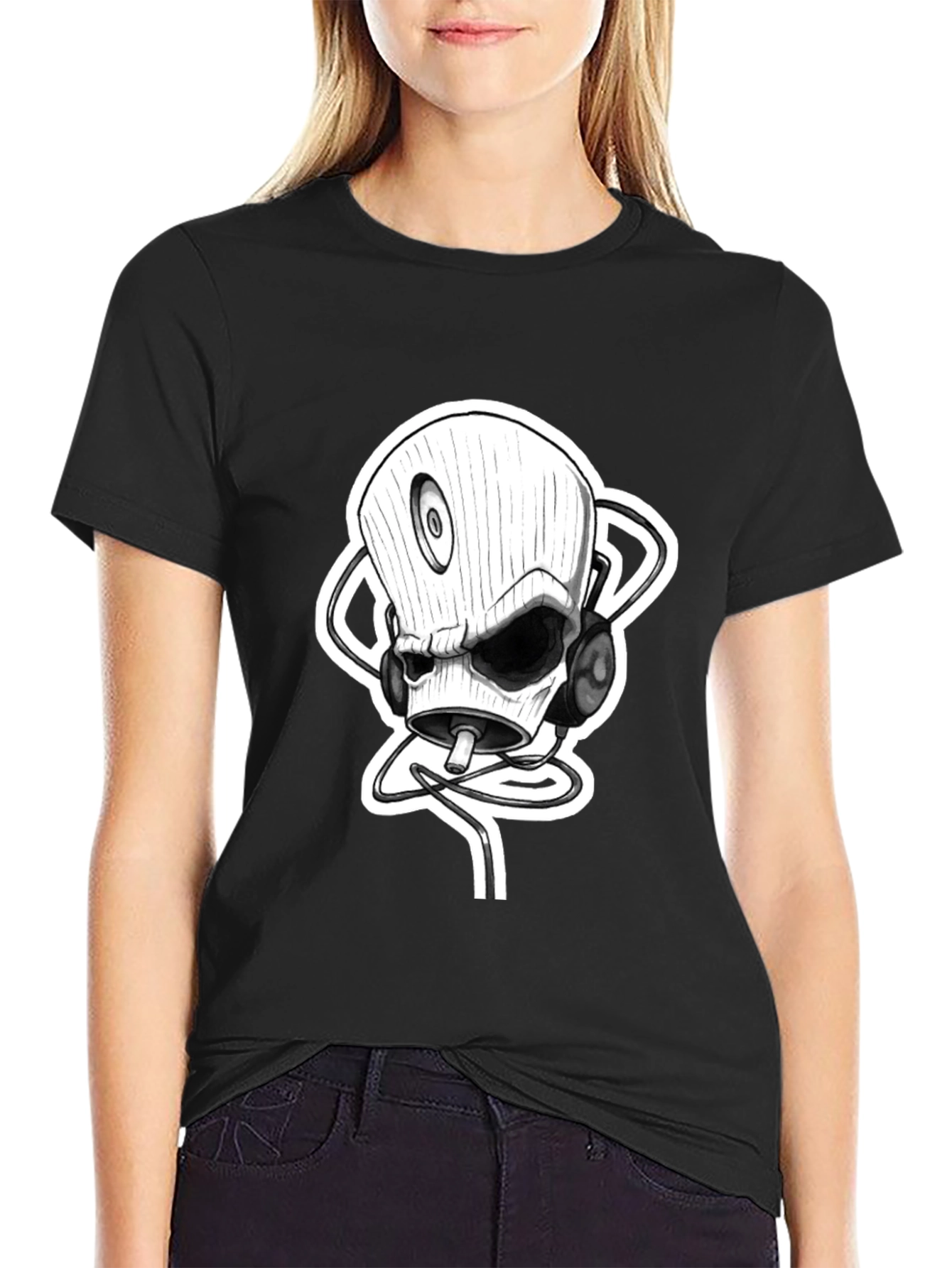 Skull DJ Black T-Shirt - Unique Graphic Tee