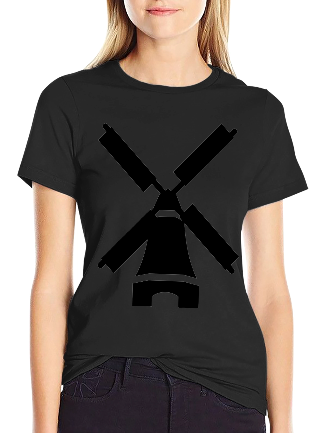Windmill Graphic Tee - Black Cotton Blend T-Shirt