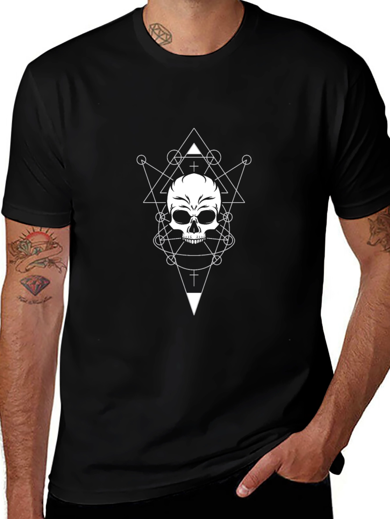 Geometric Skull Graphic Print T-Shirt