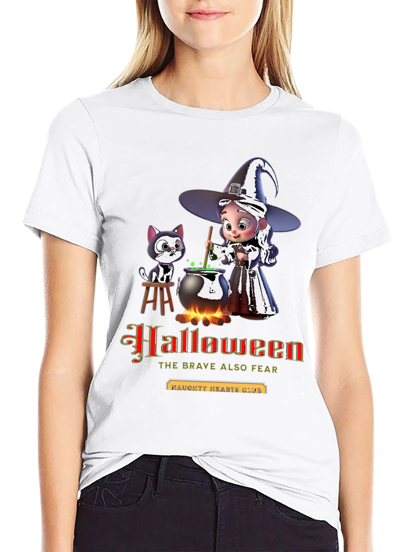 Halloween Witch & Cat Graphic Tee