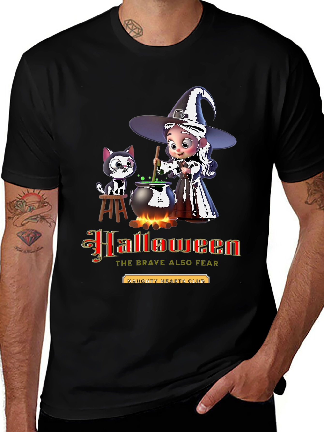 Halloween Witch & Cat Graphic Tee