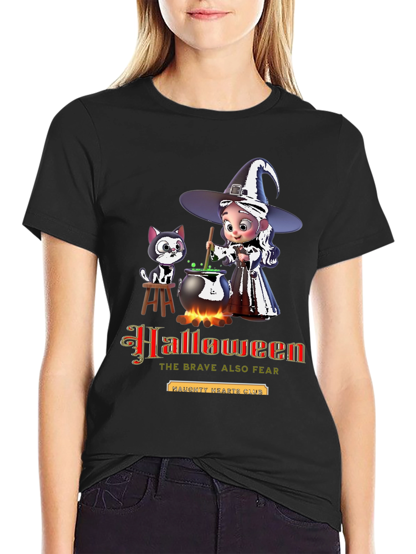 Halloween Witch & Cat Graphic Tee