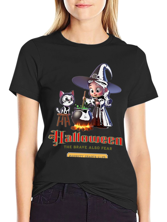 Halloween Witch & Cat Graphic Tee