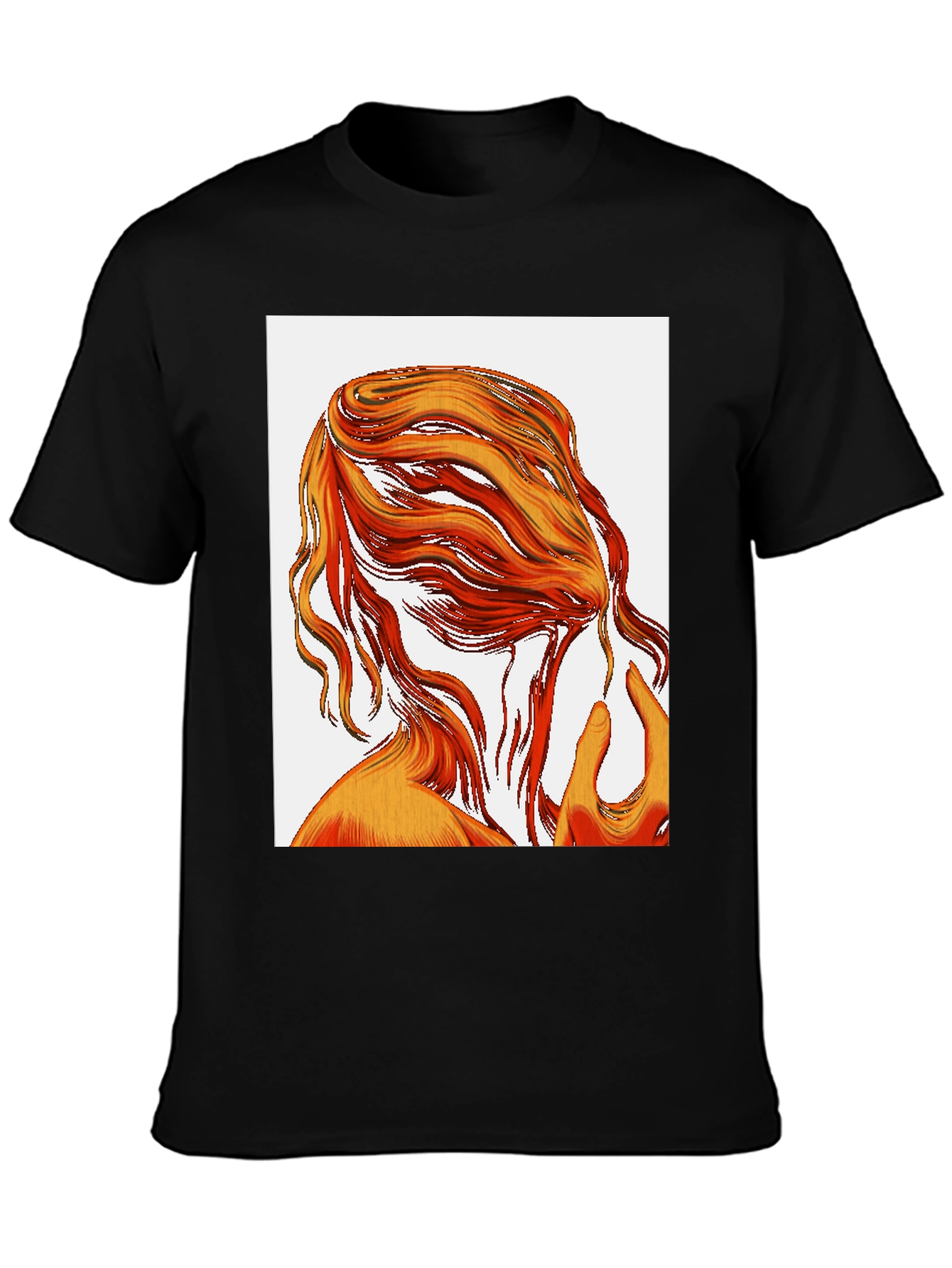 Abstract Hair Graphic Tee - Black Cotton T-Shirt