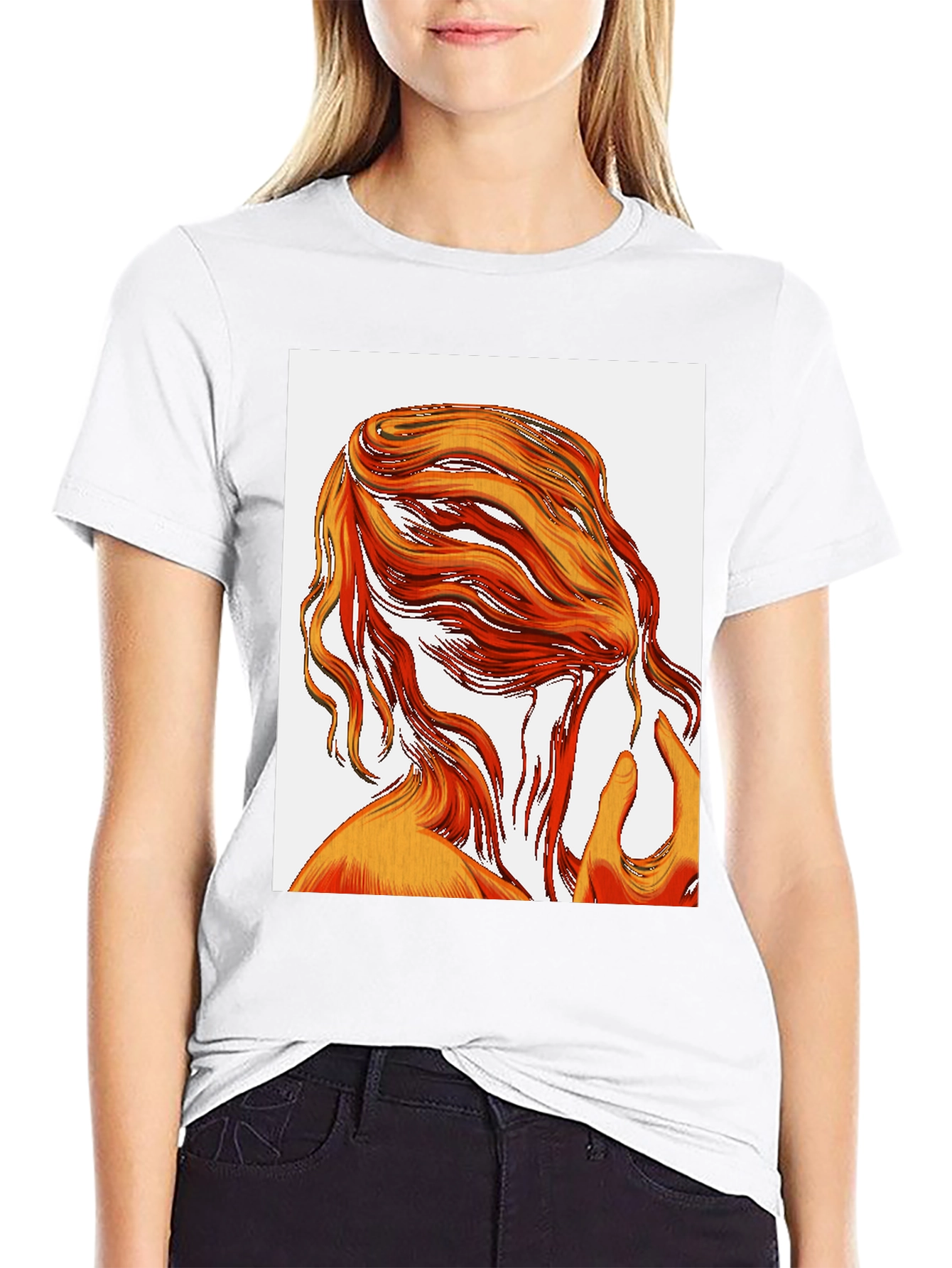 Abstract Hair Graphic Tee - Black Cotton T-Shirt