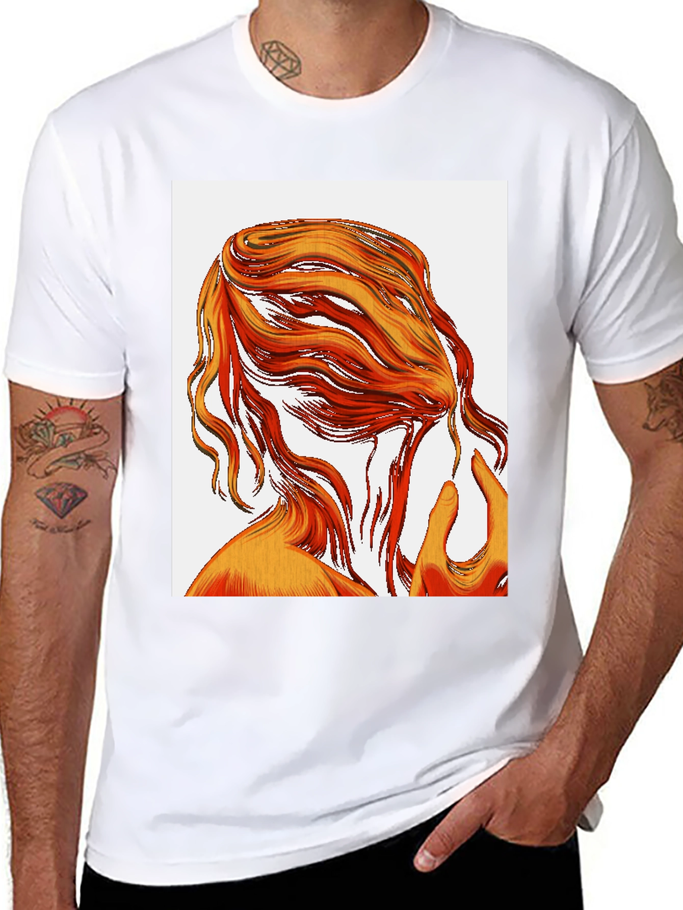 Abstract Hair Graphic Tee - Black Cotton T-Shirt