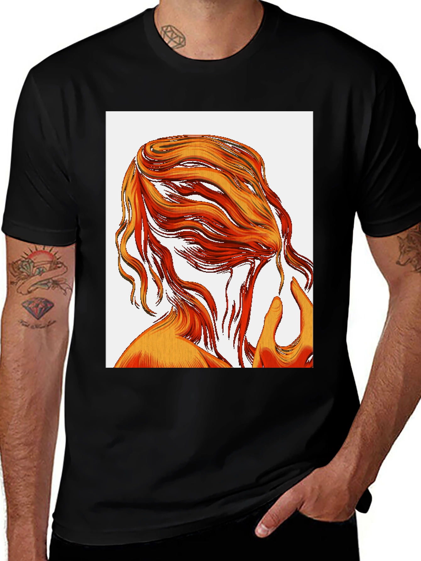 Abstract Hair Graphic Tee - Black Cotton T-Shirt