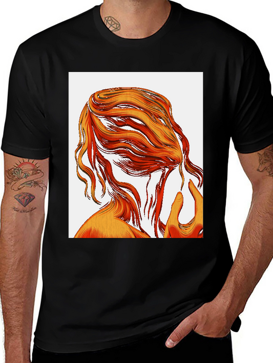 Abstract Hair Graphic Tee - Black Cotton T-Shirt