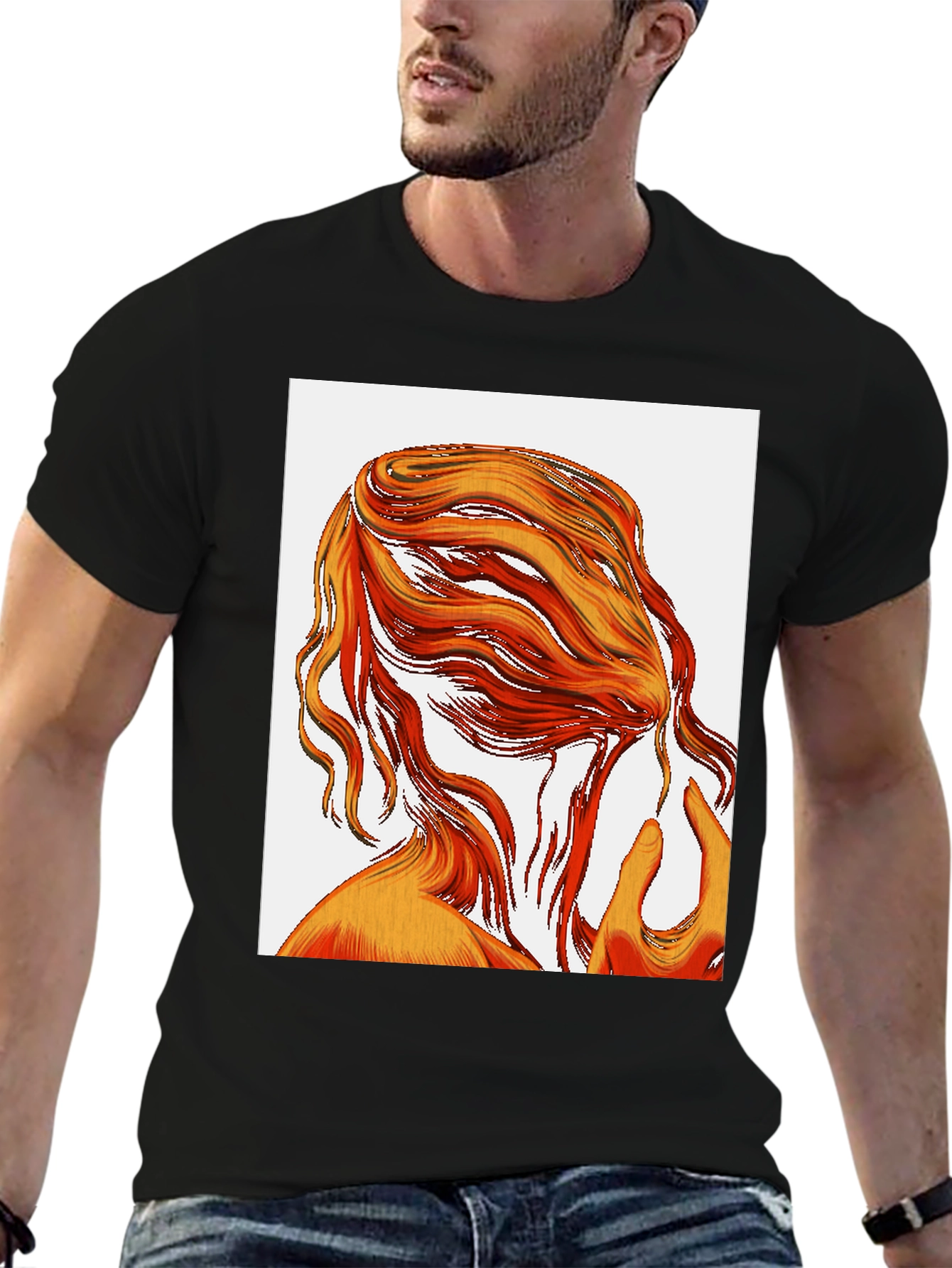 Abstract Hair Graphic Tee - Black Cotton T-Shirt