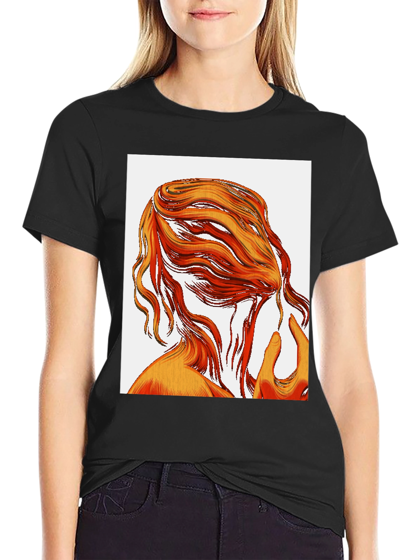 Abstract Hair Graphic Tee - Black Cotton T-Shirt