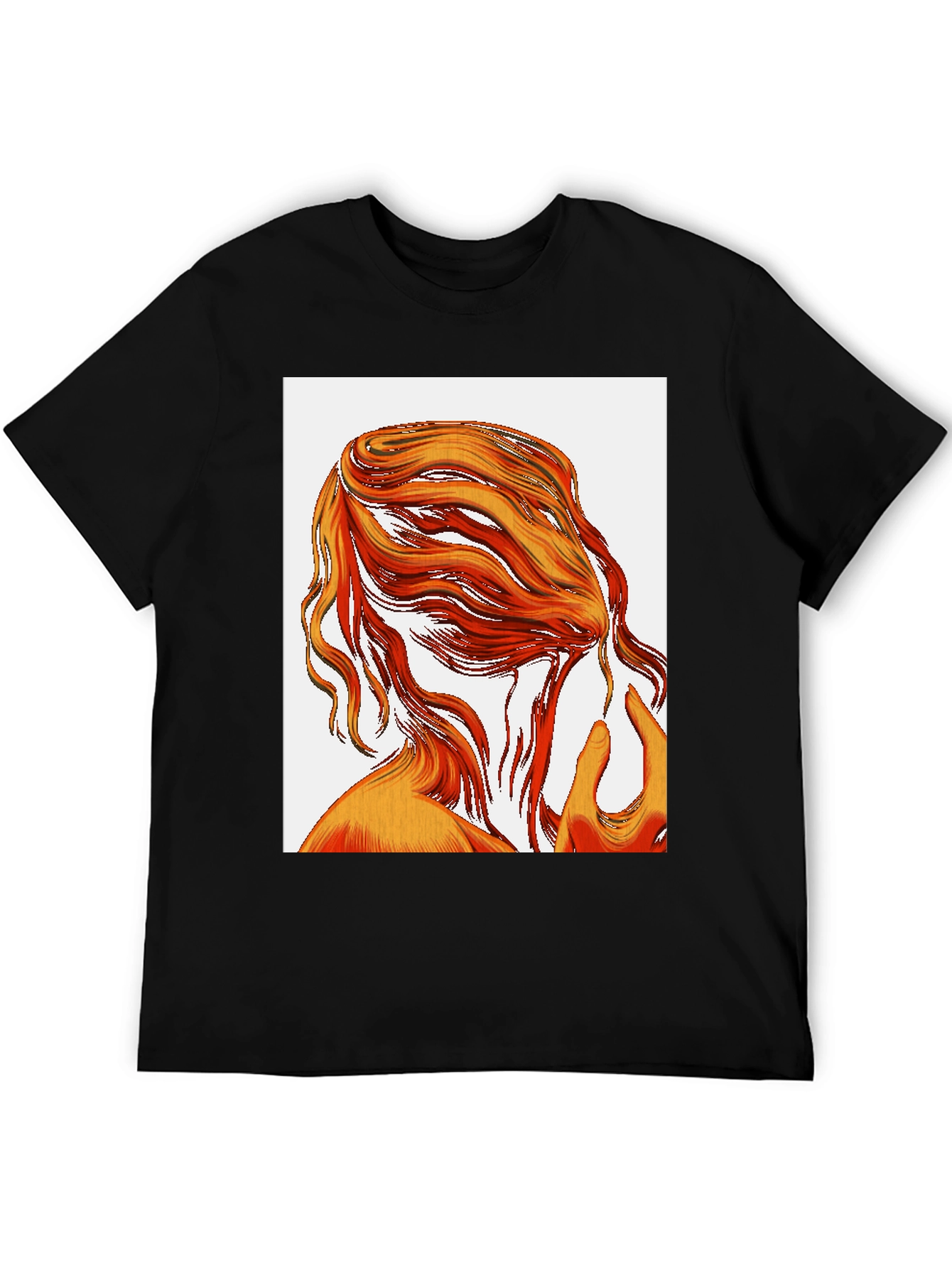 Abstract Hair Graphic Tee - Black Cotton T-Shirt