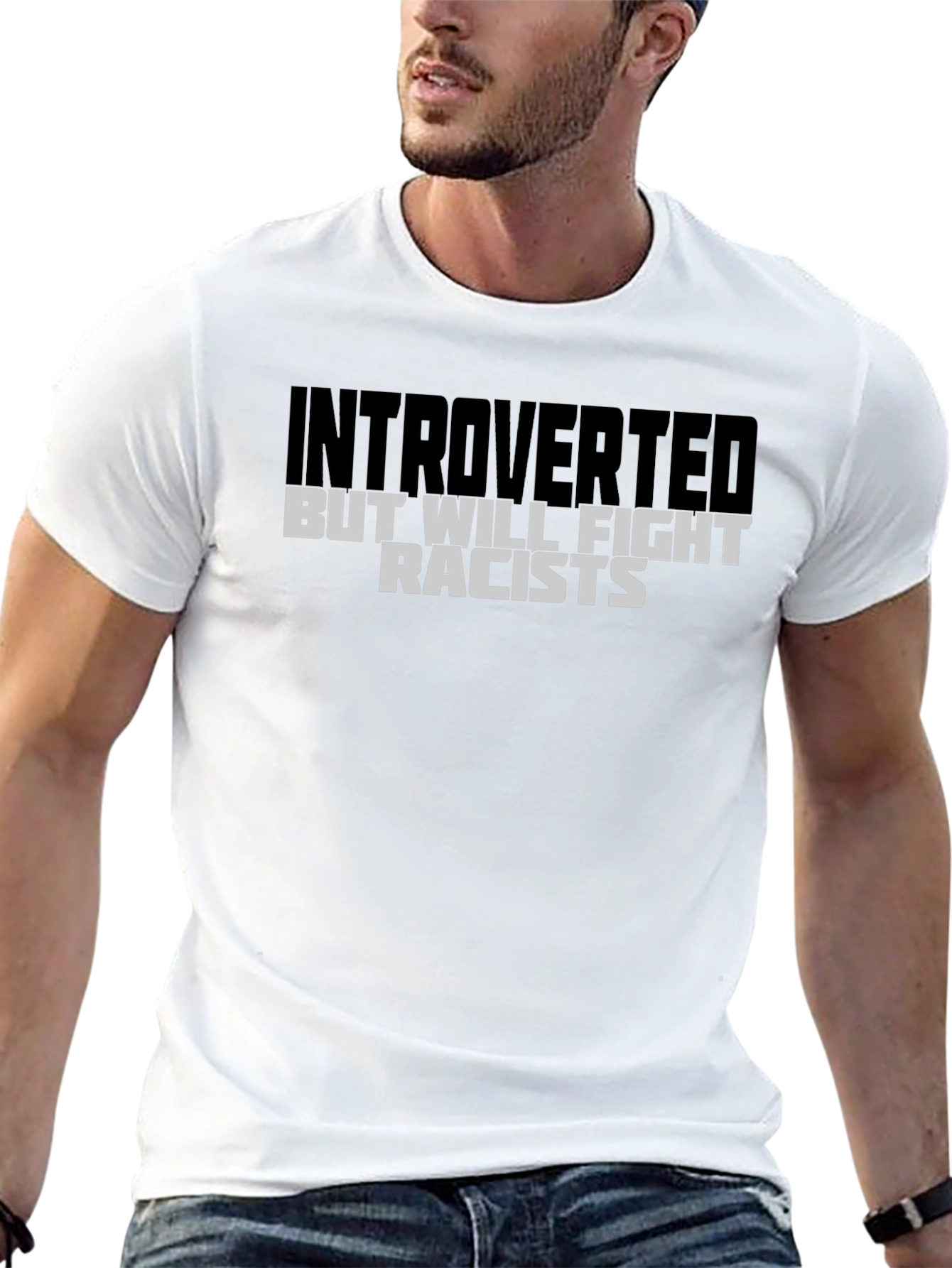 Introverted But Will Fight Racists Black T-Shirt