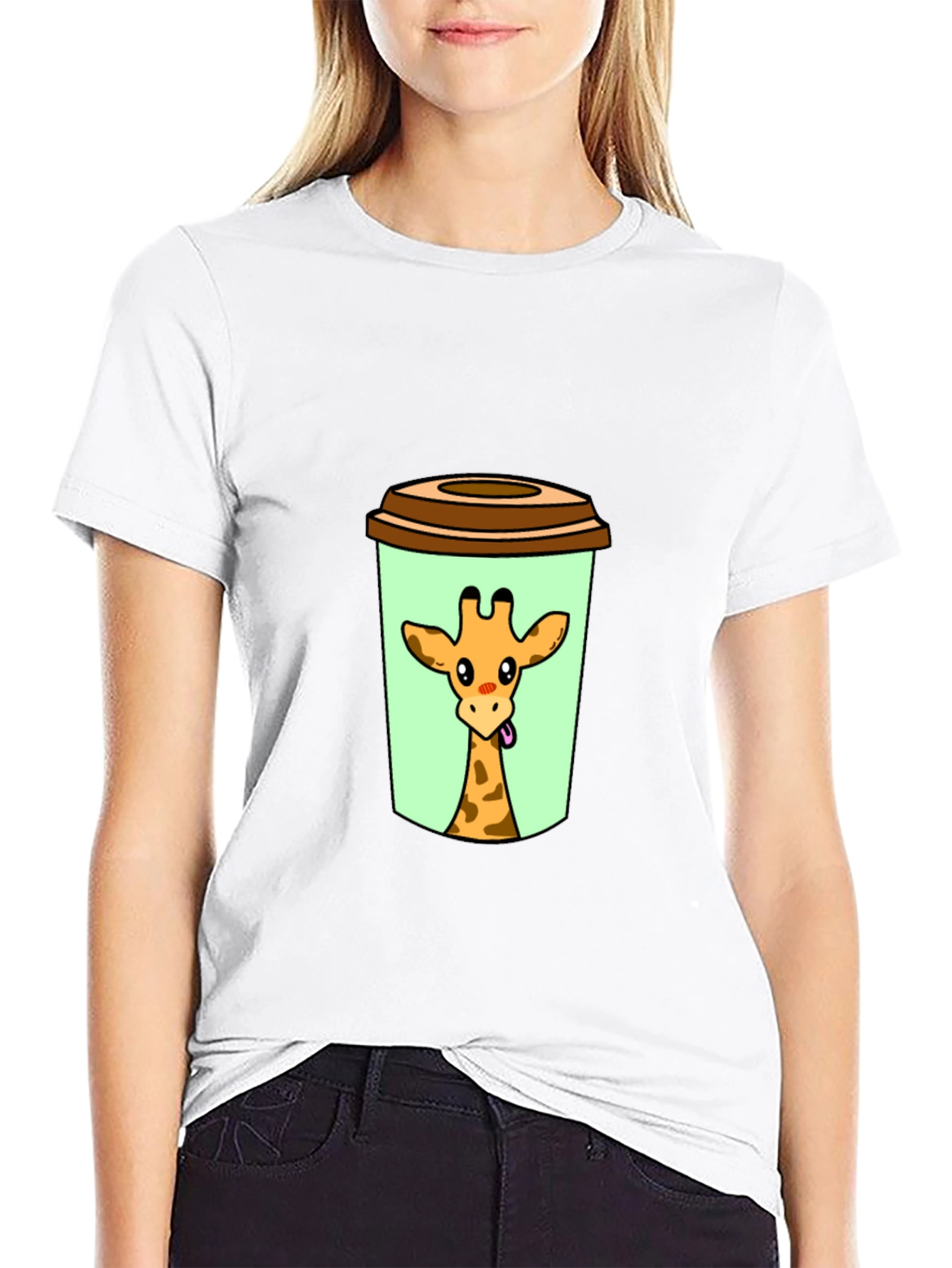 Giraffe in Cup Graphic Tee - Novelty Animal Shirt