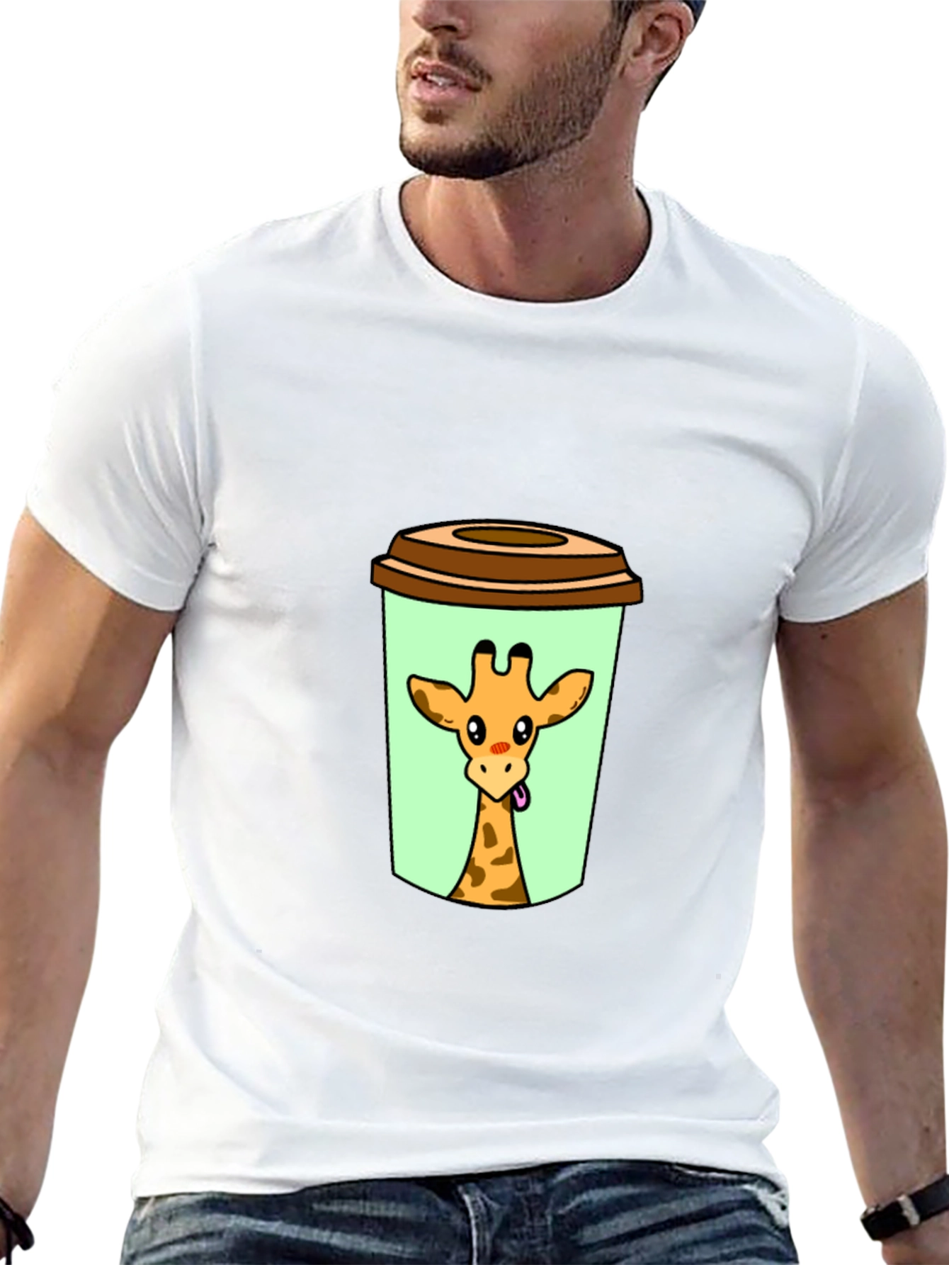 Giraffe in Cup Graphic Tee - Novelty Animal Shirt