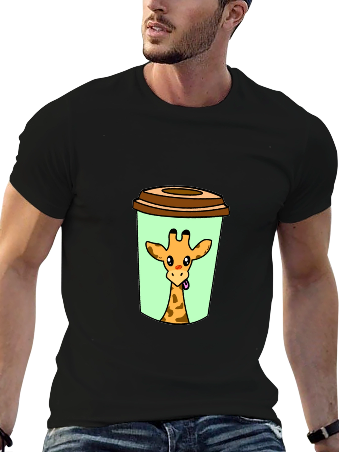 Giraffe in Cup Graphic Tee - Novelty Animal Shirt