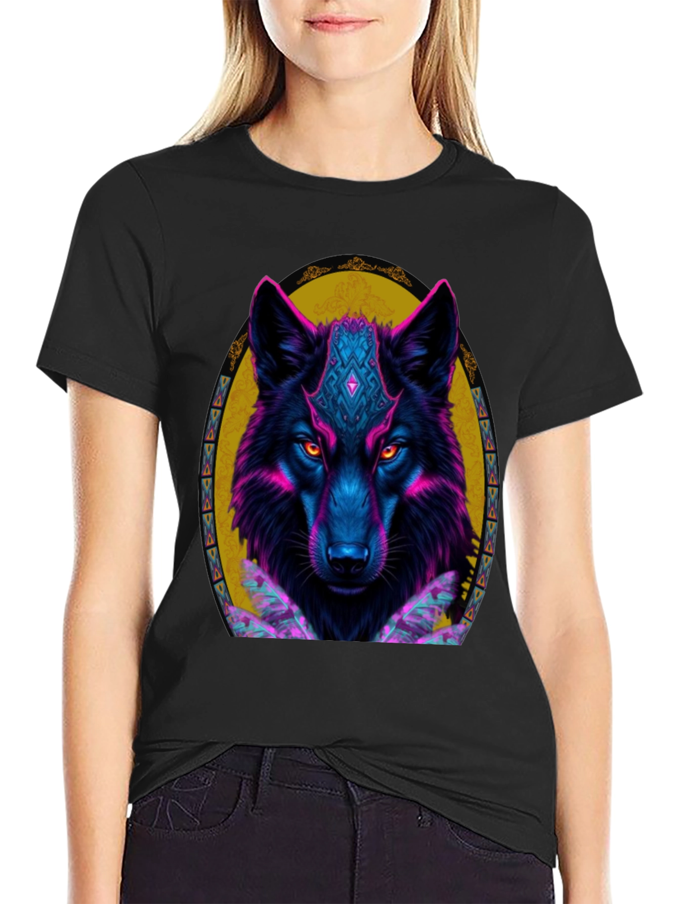 Neon Wolf Graphic Tee - Black T-Shirt