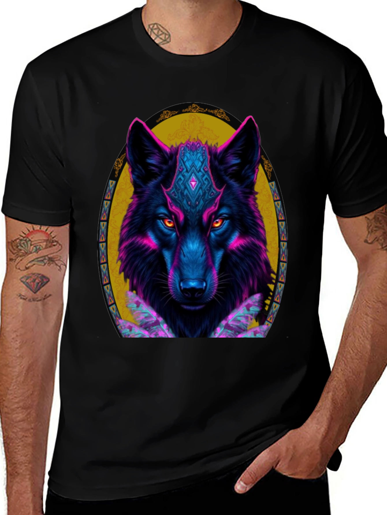 Neon Wolf Graphic Tee - Black T-Shirt