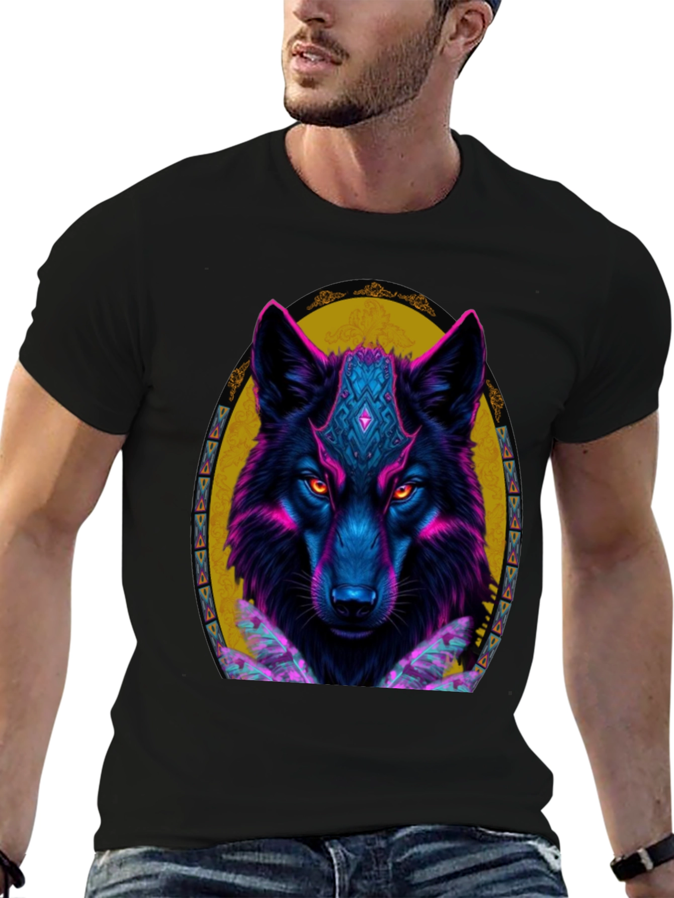 Neon Wolf Graphic Tee - Black T-Shirt