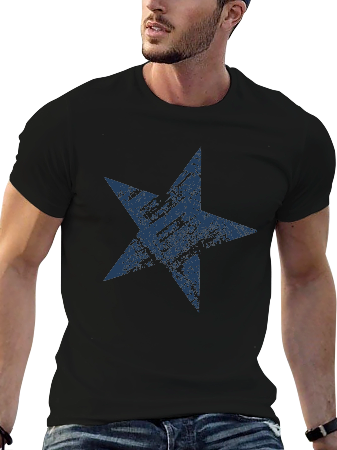 Distressed Star Graphic Black Tee
