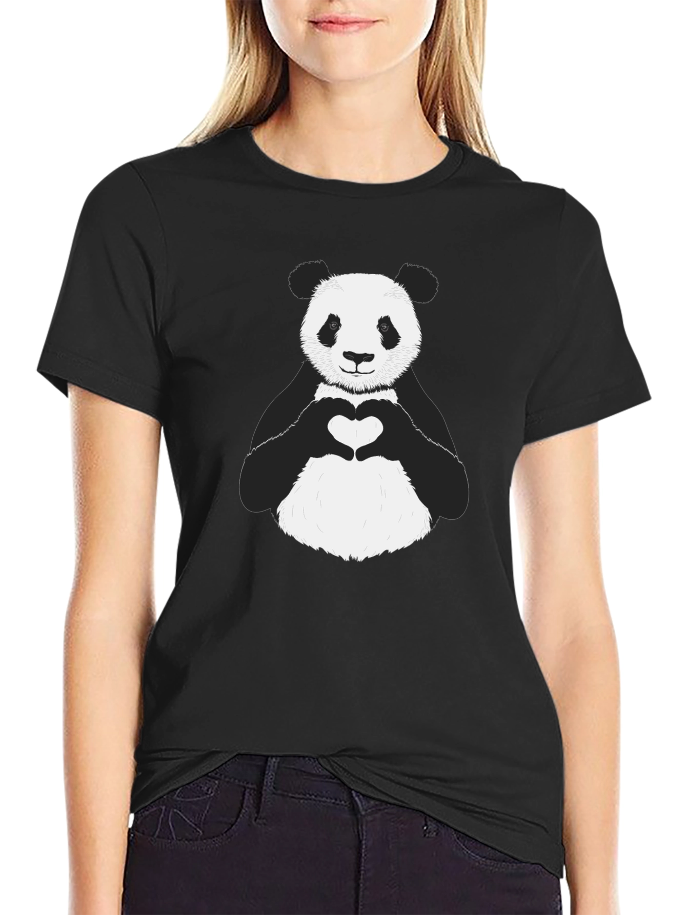 Panda Heart Graphic Tee - Black Unisex Shirt
