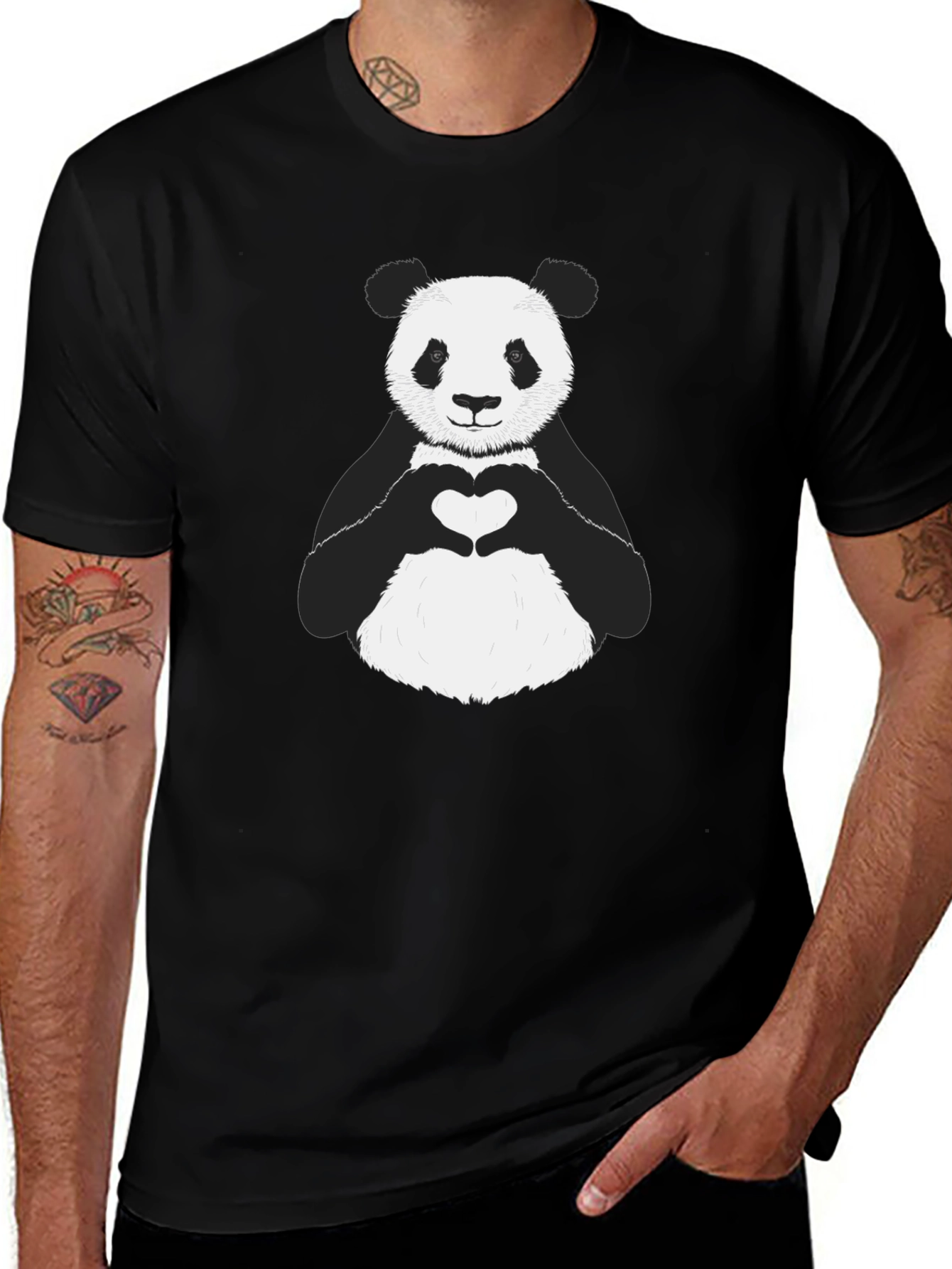 Panda Heart Graphic Tee - Black Unisex Shirt