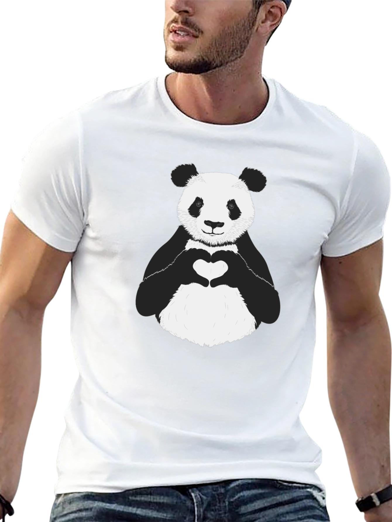 Panda Heart Graphic Tee - Black Unisex Shirt