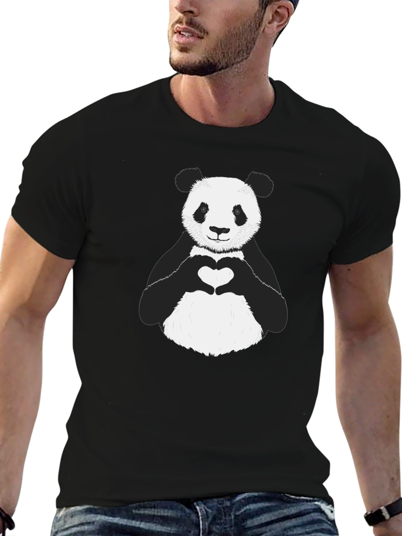Panda Heart Graphic Tee - Black Unisex Shirt